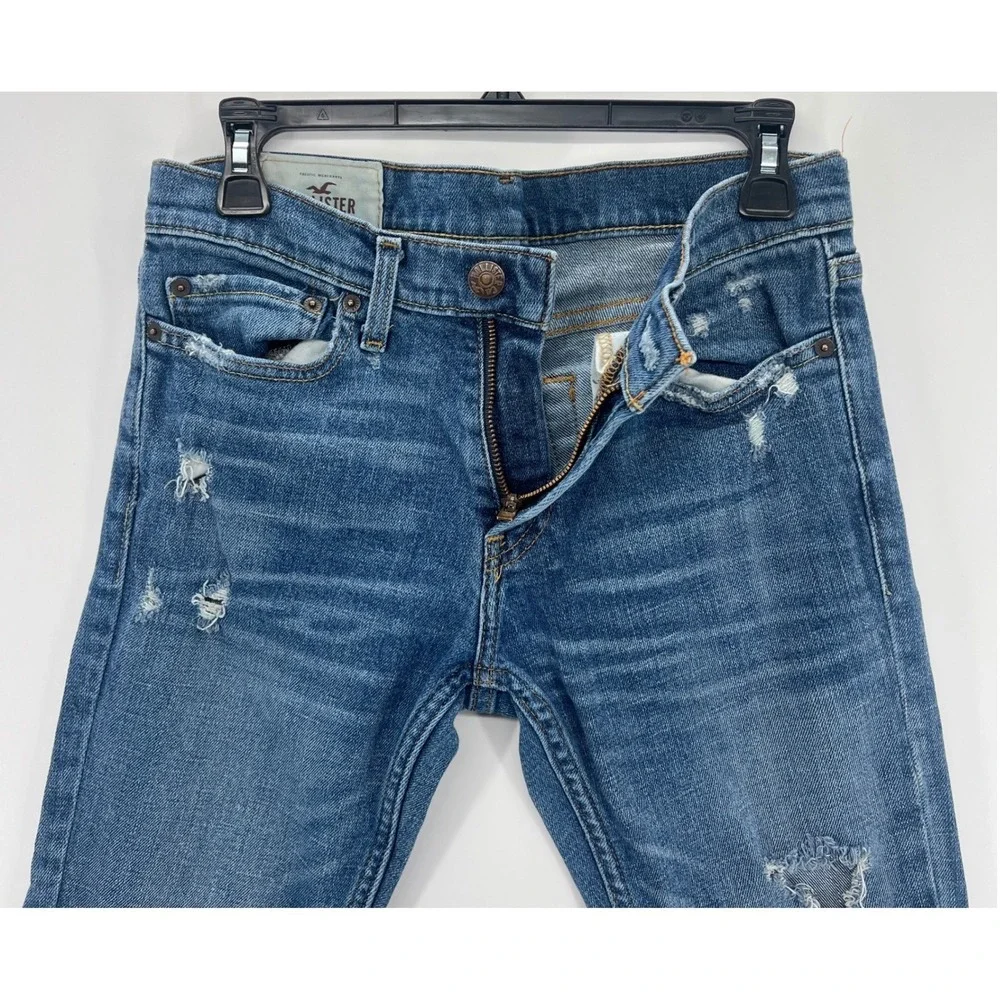 Hollister‎ Men's Skinny Jeans 28X30 Med Wash Distressed Stretch Denim